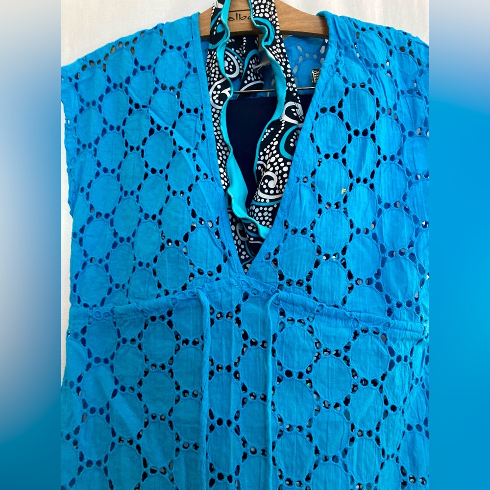 3 Pc. Swim Set Floral w/ 2 Piece Bathing Suit & Bright Blue Cover-Up